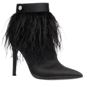 feather plume stiletto ankle bootie 

Size 7.5